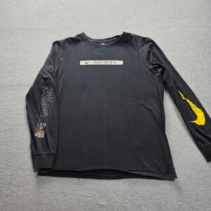 Nike Mens Just Do It Long Sleeve Graphic T-Shirt Black Yellow Large Athletic Cut